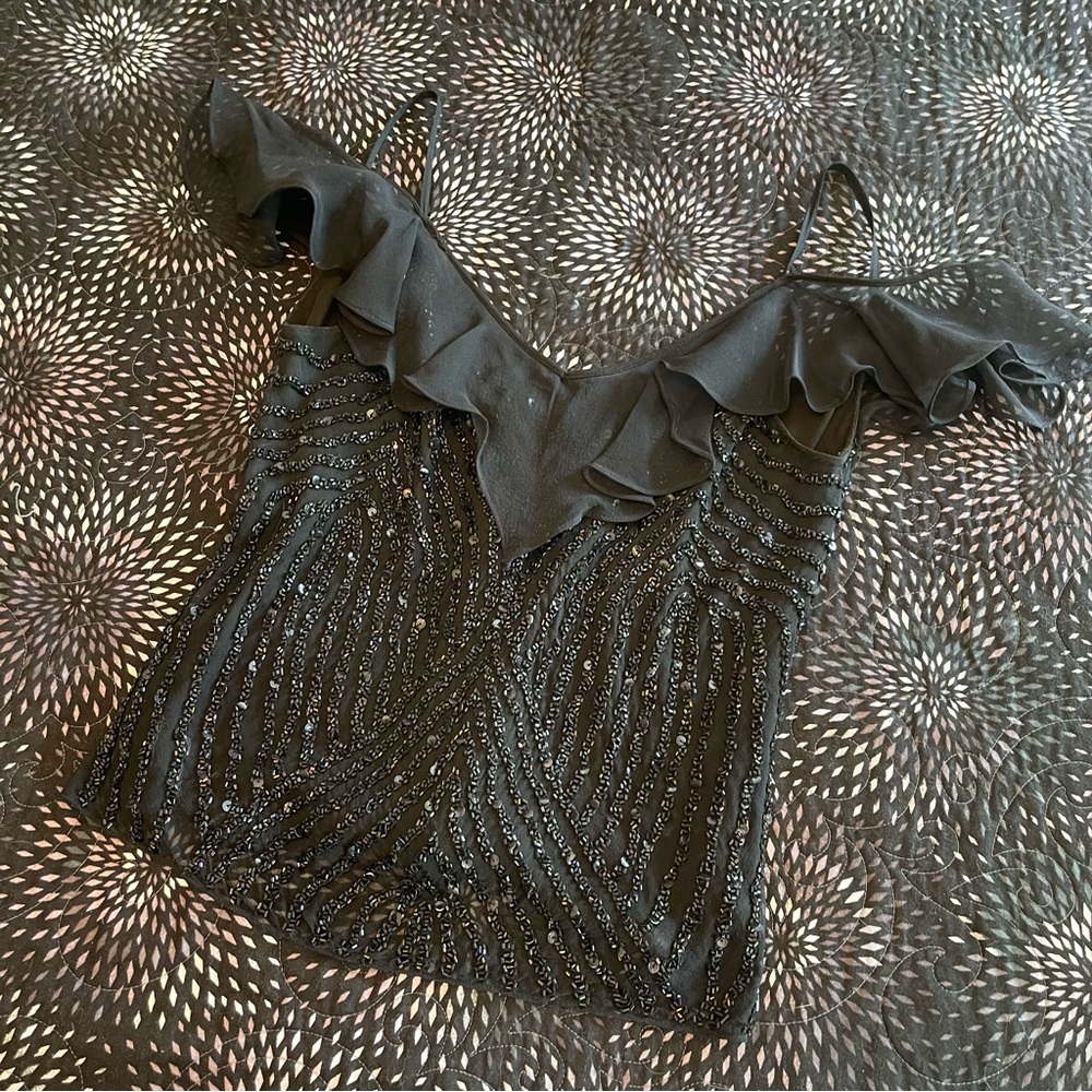 Vintage Black Sequin Off Shoulder Top